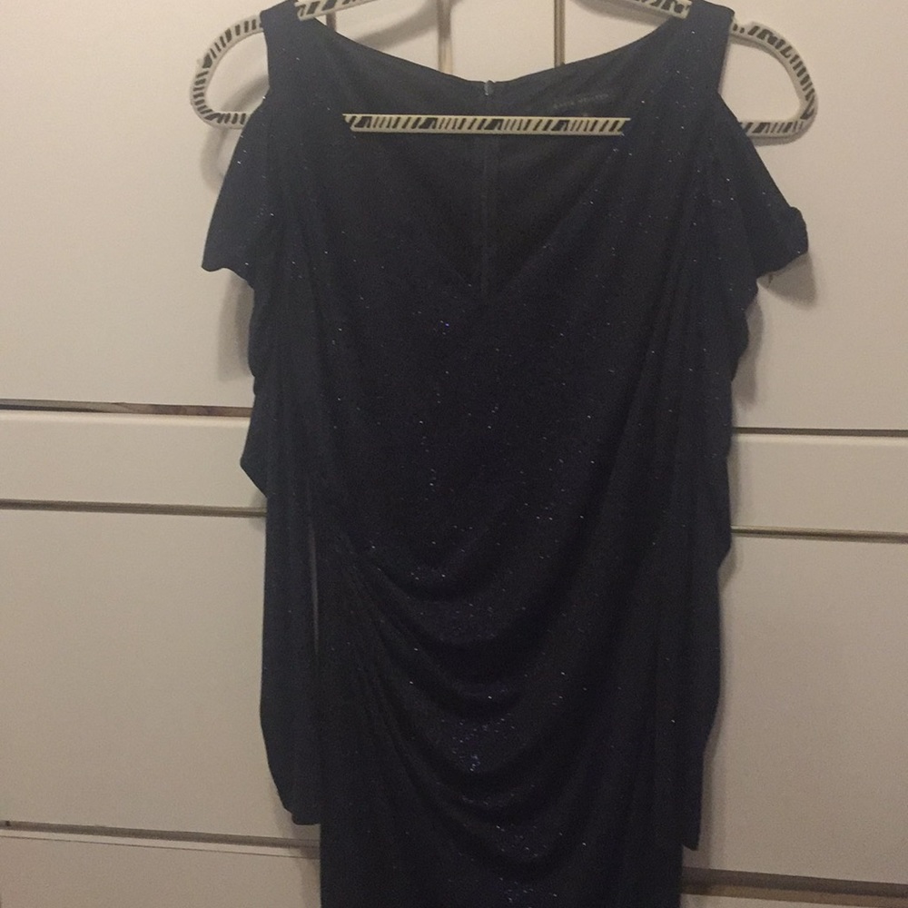 David Meister Cold Shoulder Ruched Shiny Dress